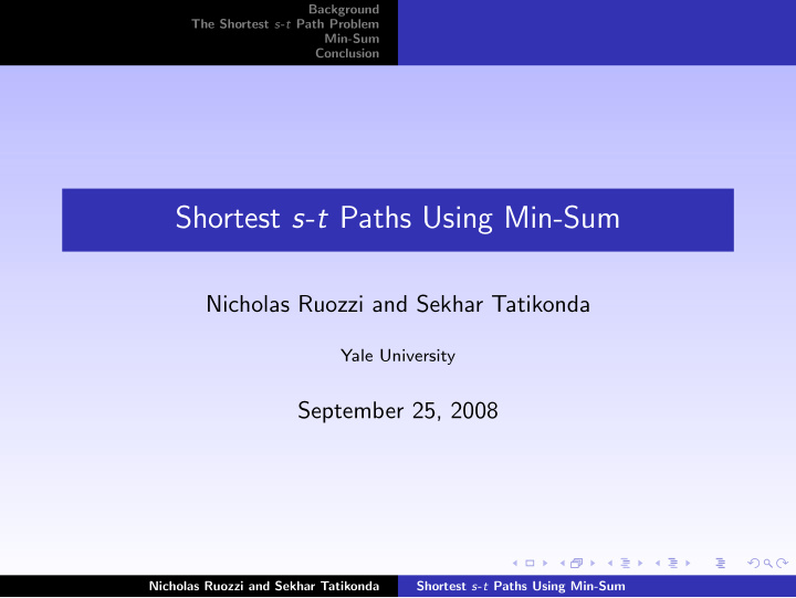 shortest s t paths using min sum