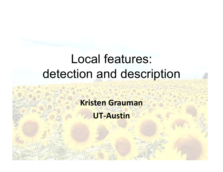 local features detection and description detection and