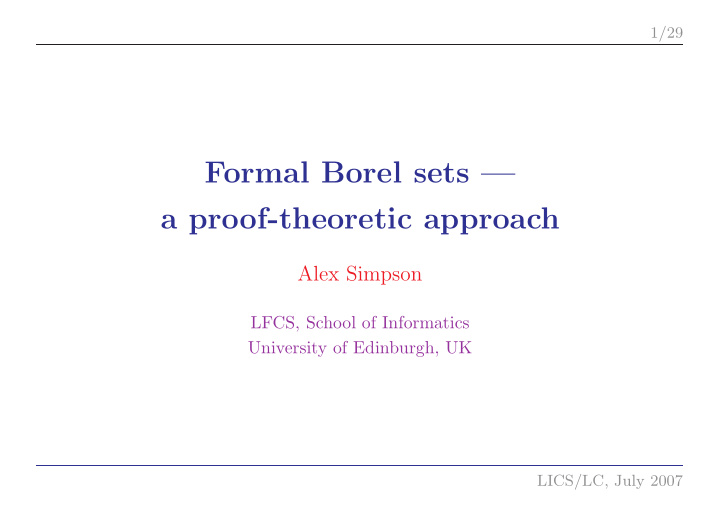 formal borel sets a proof theoretic approach