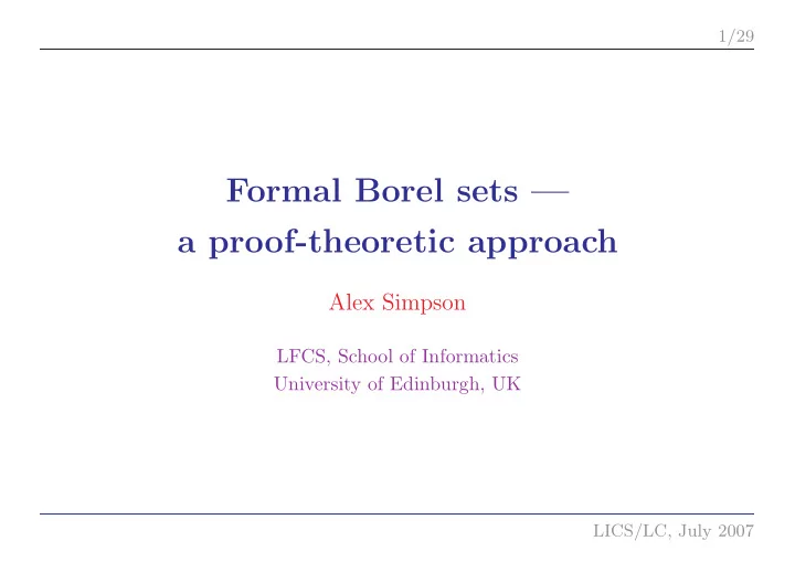 formal borel sets a proof theoretic approach