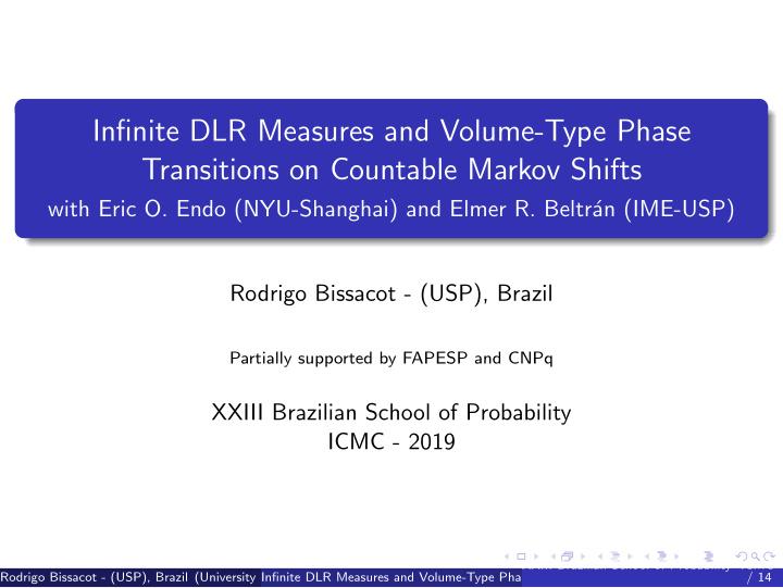 infinite dlr measures and volume type phase transitions