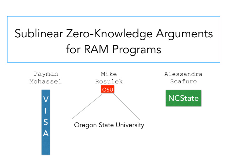sublinear zero knowledge arguments for ram programs