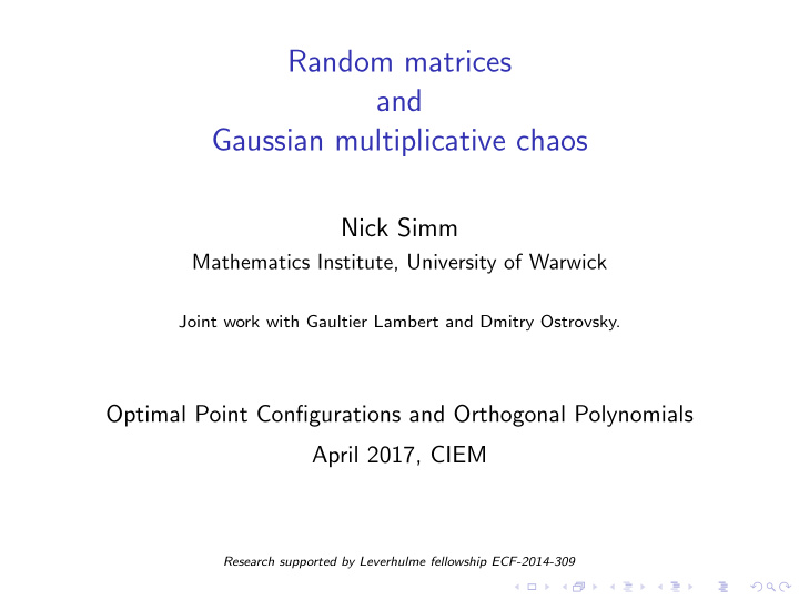 random matrices and gaussian multiplicative chaos