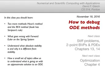 How to debug    Two more methods: Heuns method  ODE methods  and the RK4 method (book has