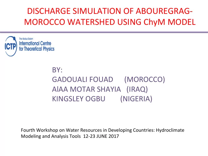 discharge simulation of abouregrag morocco watershed