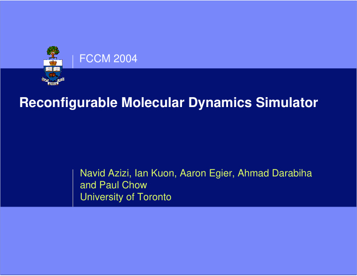 reconfigurable molecular dynamics simulator