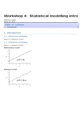 Workshop 4: Statistical modelling intro  Murray Logan  March 10, 2019  Table of contents  1