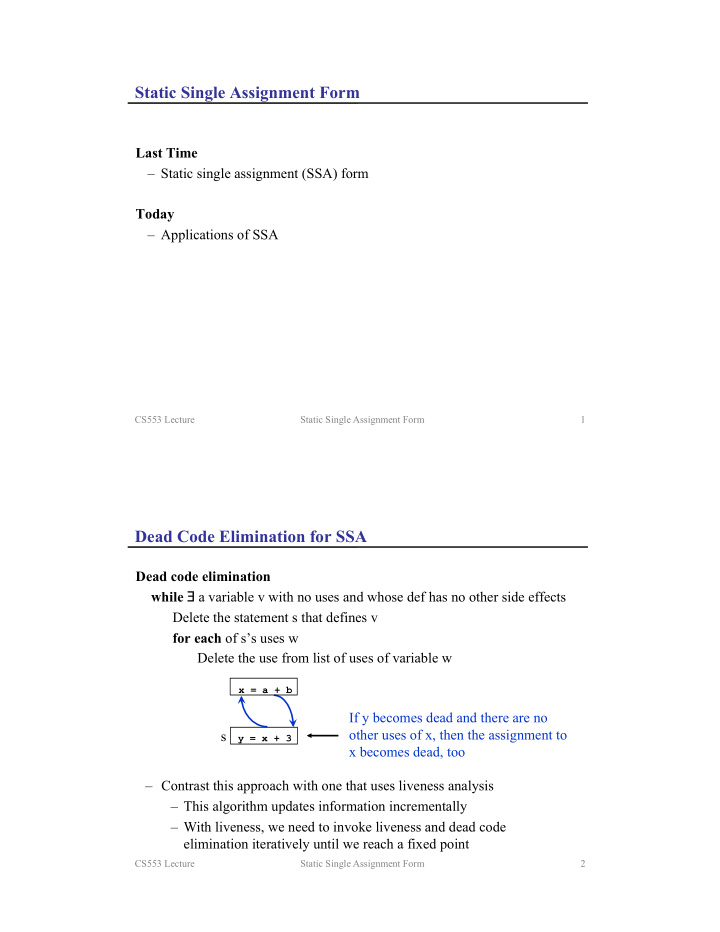 static single assignment form