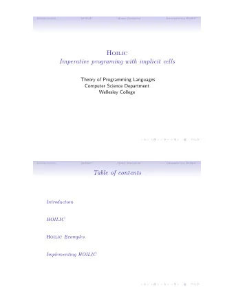 Hoilic  Imperative programing with implicit cells  Theory of Programming Languages  Computer