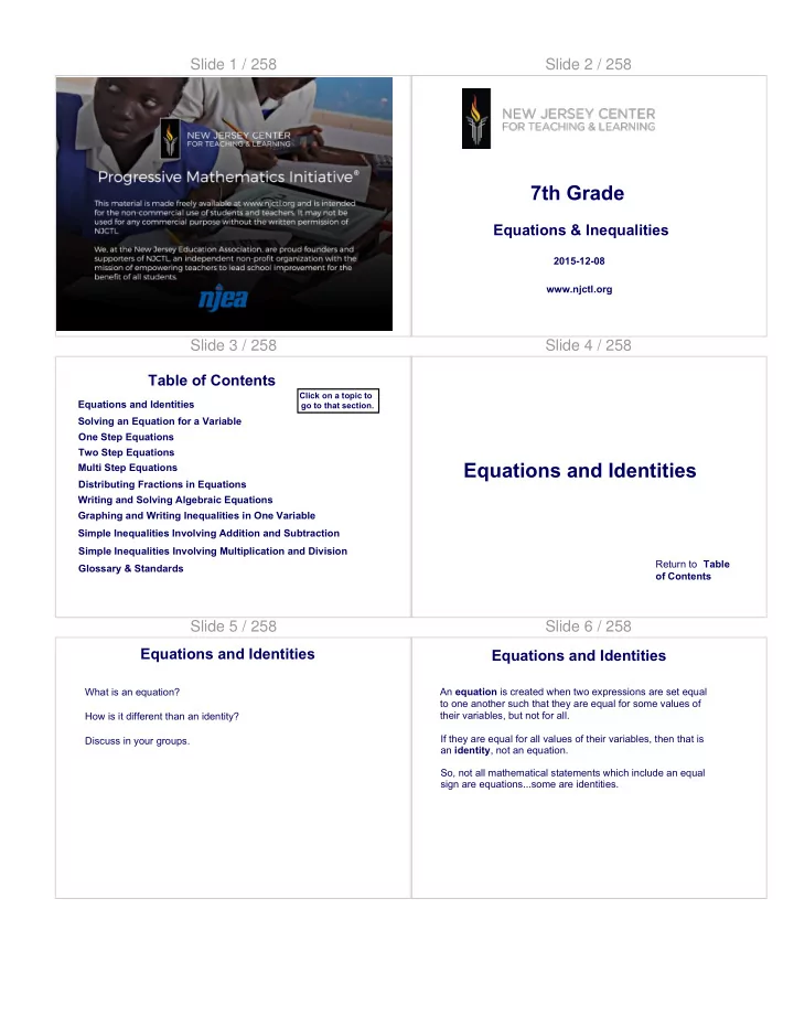 equations and identities