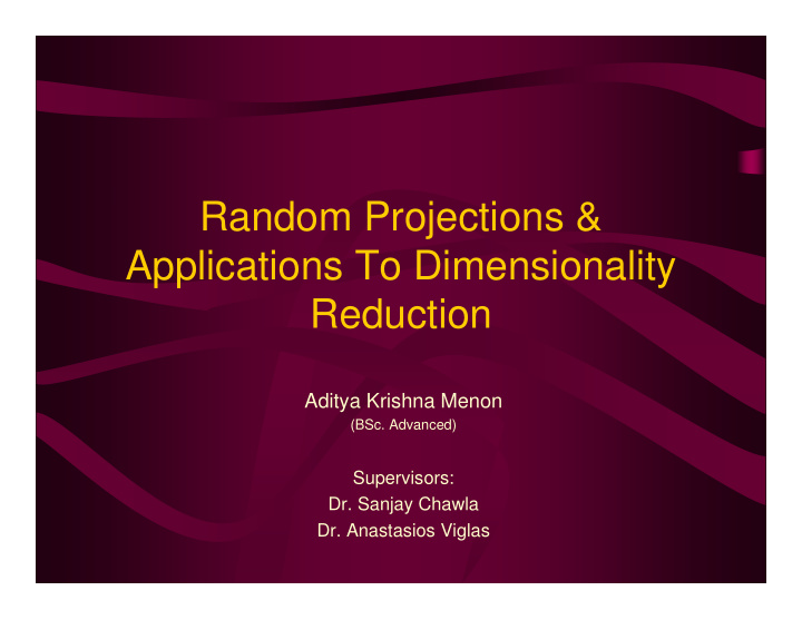 random projections applications to dimensionality