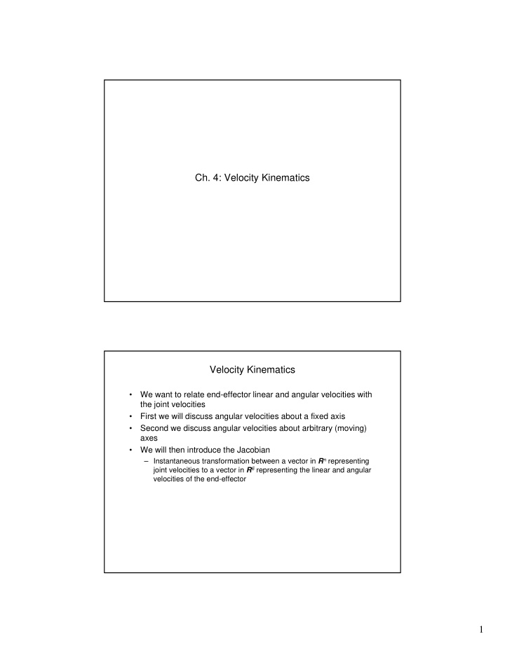 ch 4 velocity kinematics velocity kinematics