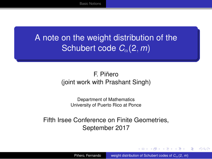 a note on the weight distribution of the schubert code c