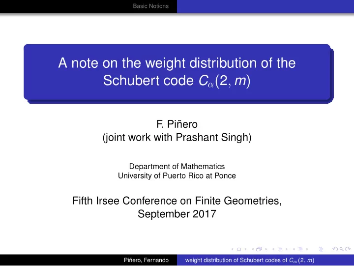 a note on the weight distribution of the schubert code c