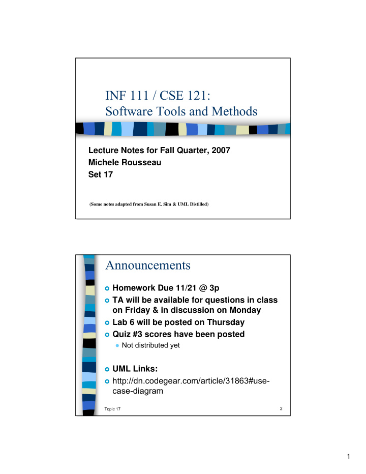 inf 111 cse 121 software tools and methods