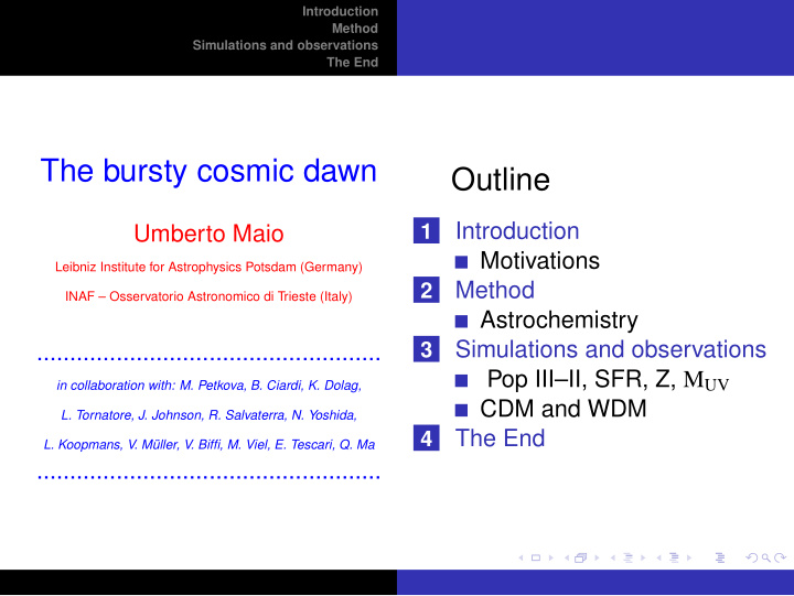 the bursty cosmic dawn outline