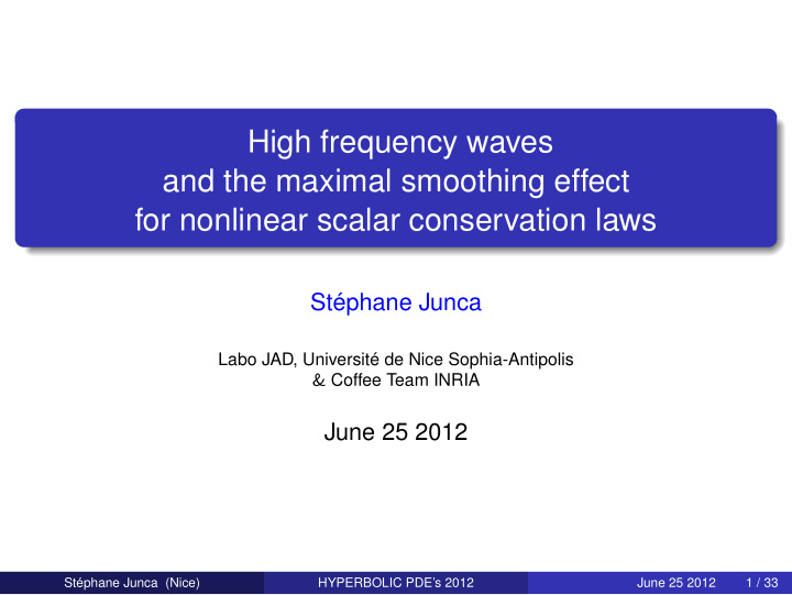 high frequency waves and the maximal smoothing effect for