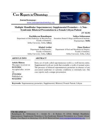 C ase R eports in O dontology  Journal homepage:  www.casereportsinodontology.org  Multiple