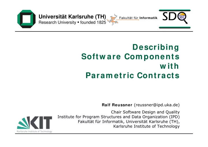 describing softw are com ponents w ith param etric