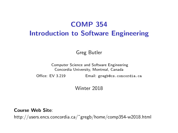 comp 354 introduction to software engineering