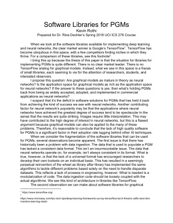 Software Libraries for PGMs  Kevin Rothi  Prepared for Dr. Rina Dechters Spring 2018 UCI ICS 276