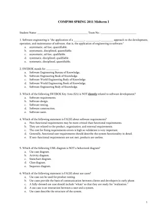 COMP380 SPRING 2011 Midterm I  Student Name: _____________________________________ Team No.: