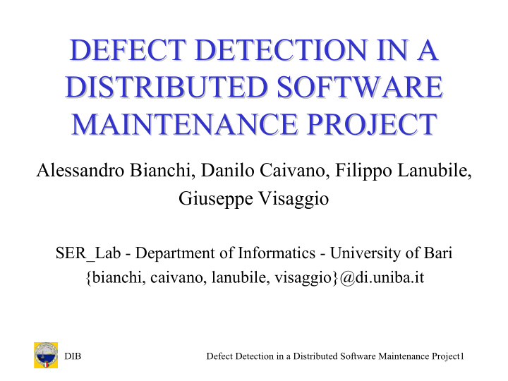 defect detection in a defect detection in a distributed