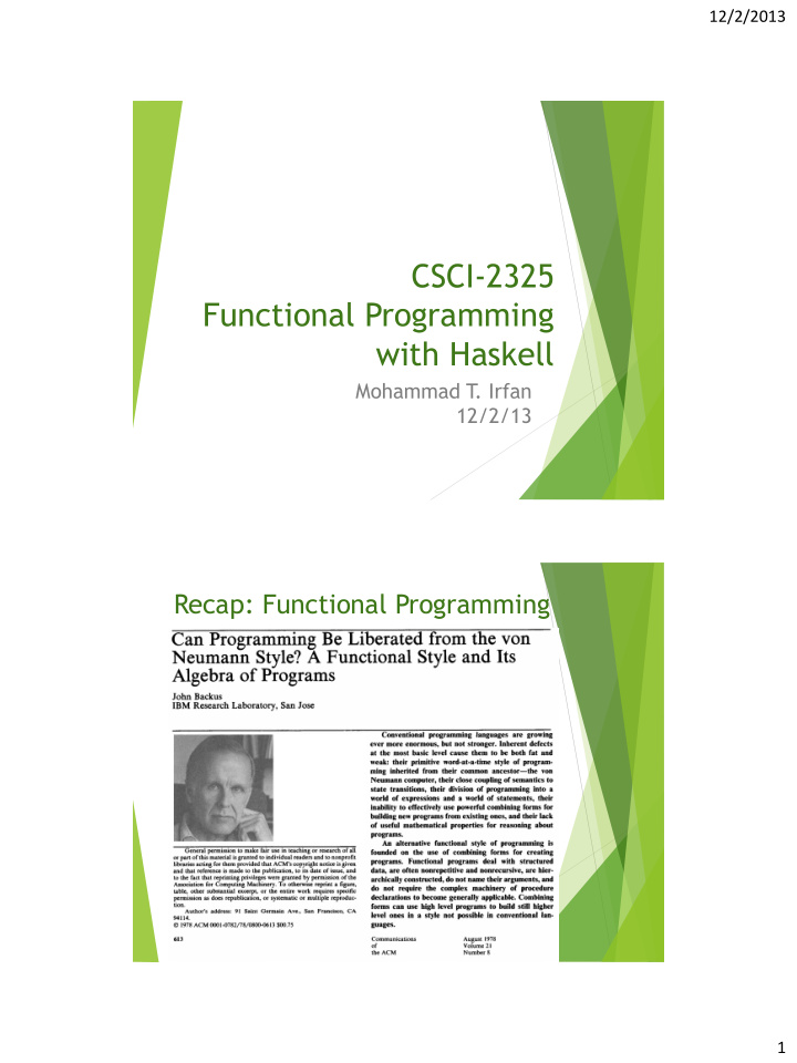 csci 2325 functional programming with haskell