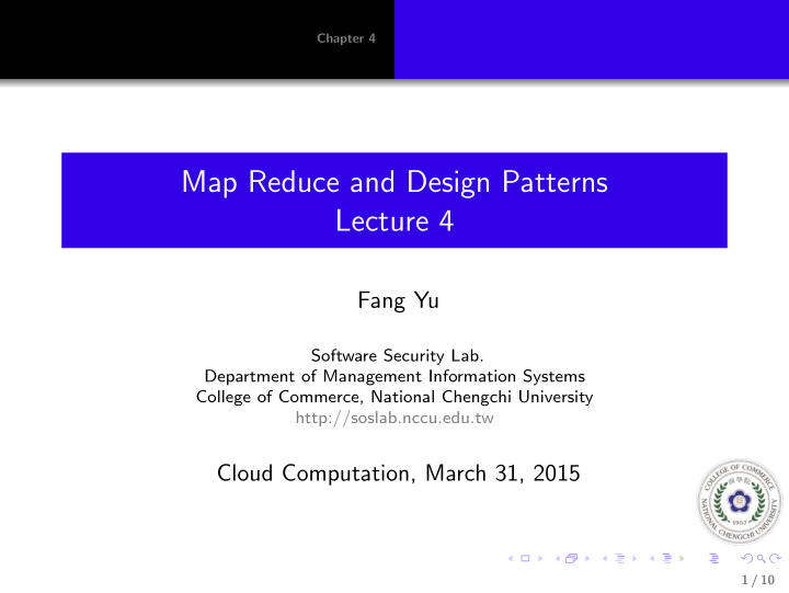 map reduce and design patterns lecture 4