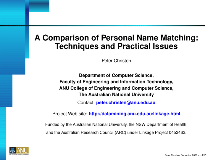 a comparison of personal name matching techniques and