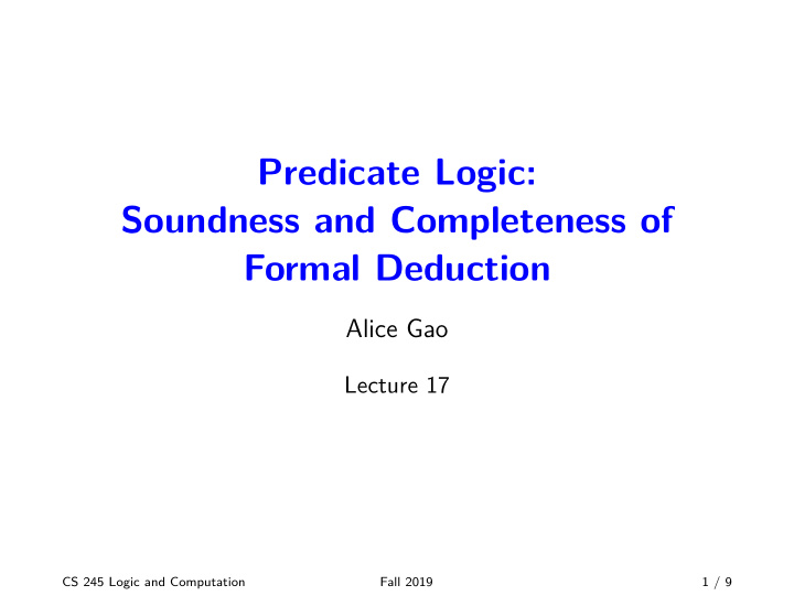 predicate logic soundness and completeness of formal