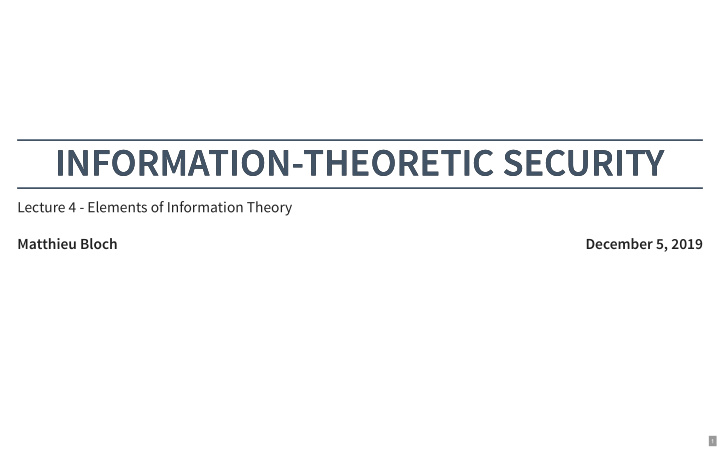 information theoretic security information theoretic