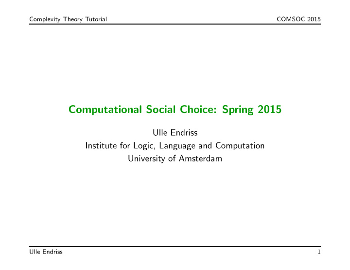 computational social choice spring 2015