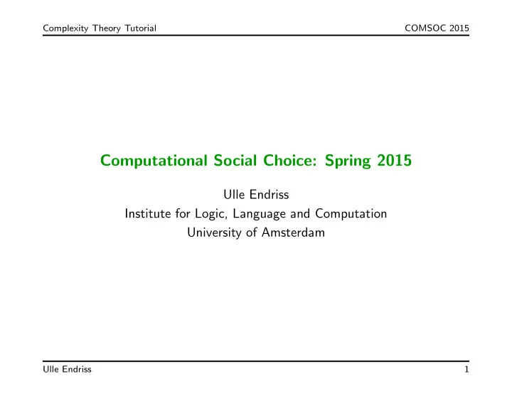 computational social choice spring 2015