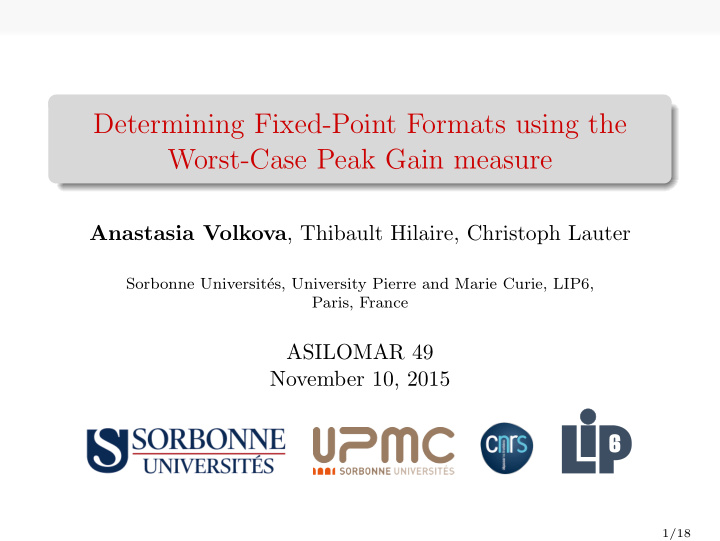 determining fixed point formats using the worst case peak