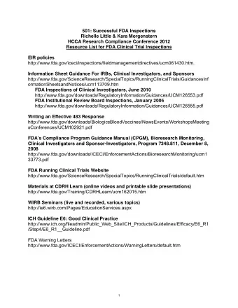 501: Successful FDA Inspections  Richelle Little &amp; Kara Morgenstern  HCCA Research Compliance