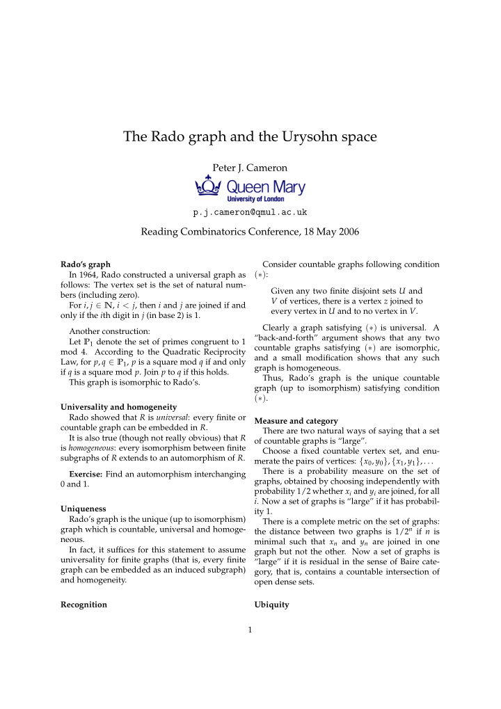 the rado graph and the urysohn space