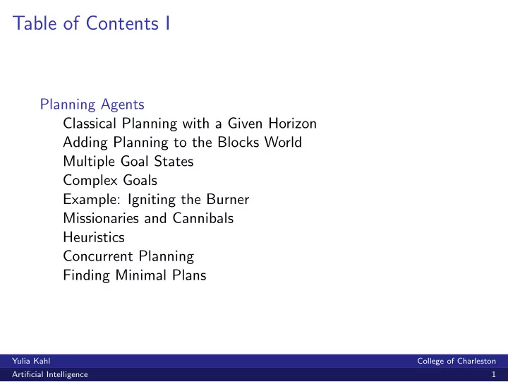 table of contents i