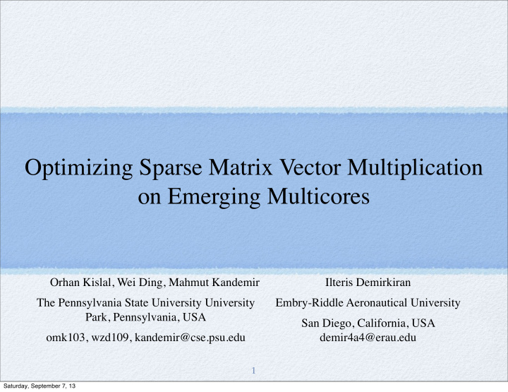 optimizing sparse matrix vector multiplication on