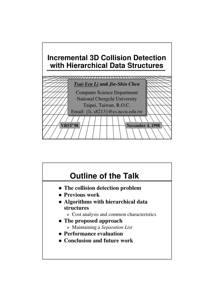 outline of the talk