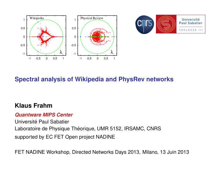 spectral analysis of wikipedia and physrev networks klaus