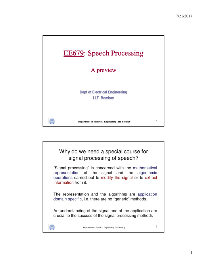 ee679 speech processing ee679 speech processing