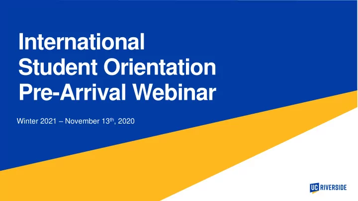 student orientation pre arrival webinar