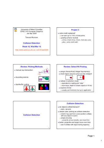 Page 1  1  Collision Detection Applications  Naive Collision Detection  determining if player