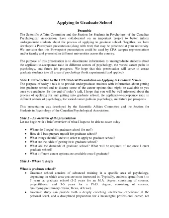 Applying to Graduate School  Preamble  The Scientific Affairs Committee and the Section for