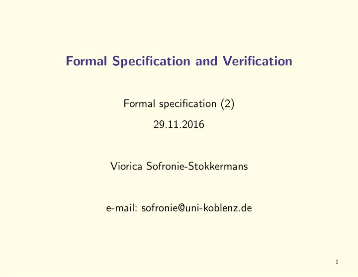 formal specification and verification