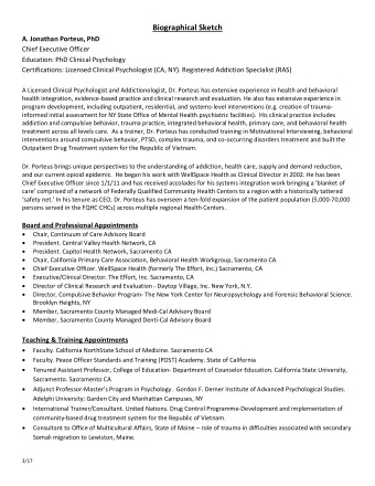 Biographical Sketch A. Jonathan Porteus, PhD Chief Executive Officer Education: PhD Clinical