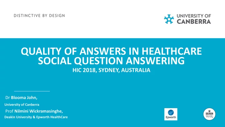quality of answers in healthcare social question answering