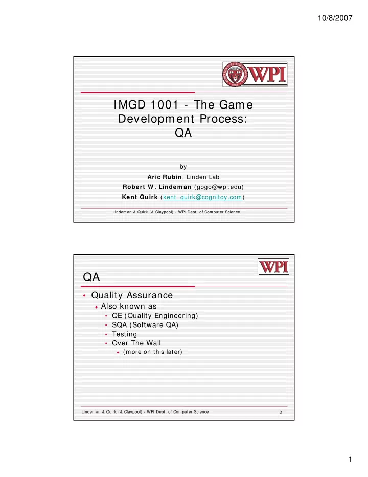 imgd 1001 the game development process qa