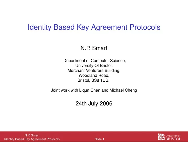 identity based key agreement protocols
